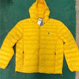 NEW Ralph Lauren Polo Hooded Puffer Coat Yellow w/Light Blue Pony Size Large Men